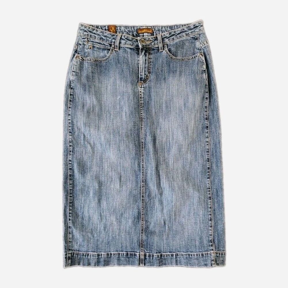 Aura by Wrangler Denim Skirt Women's Size 10x32 Mid Calf Western Wear Cowgirl